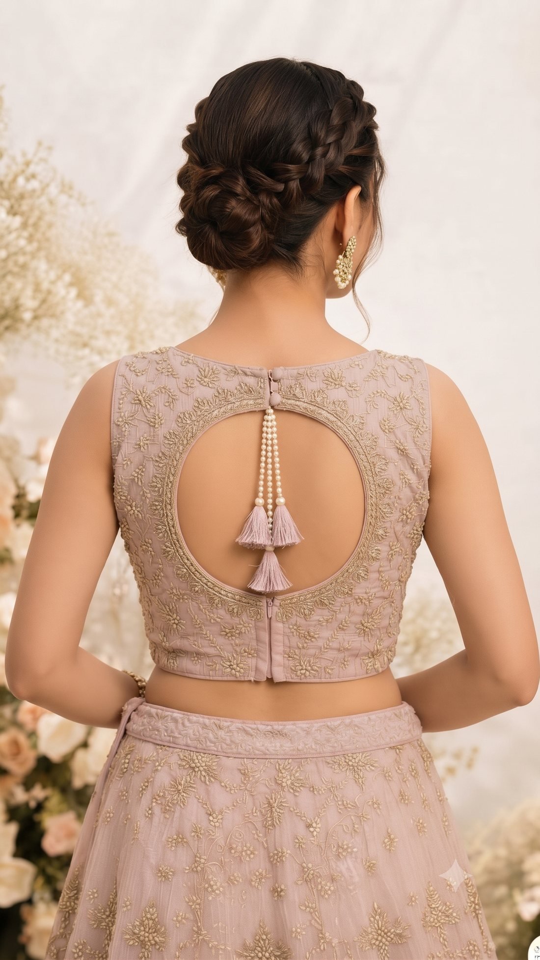 Designer Embroidered Blouse — Mauve, back